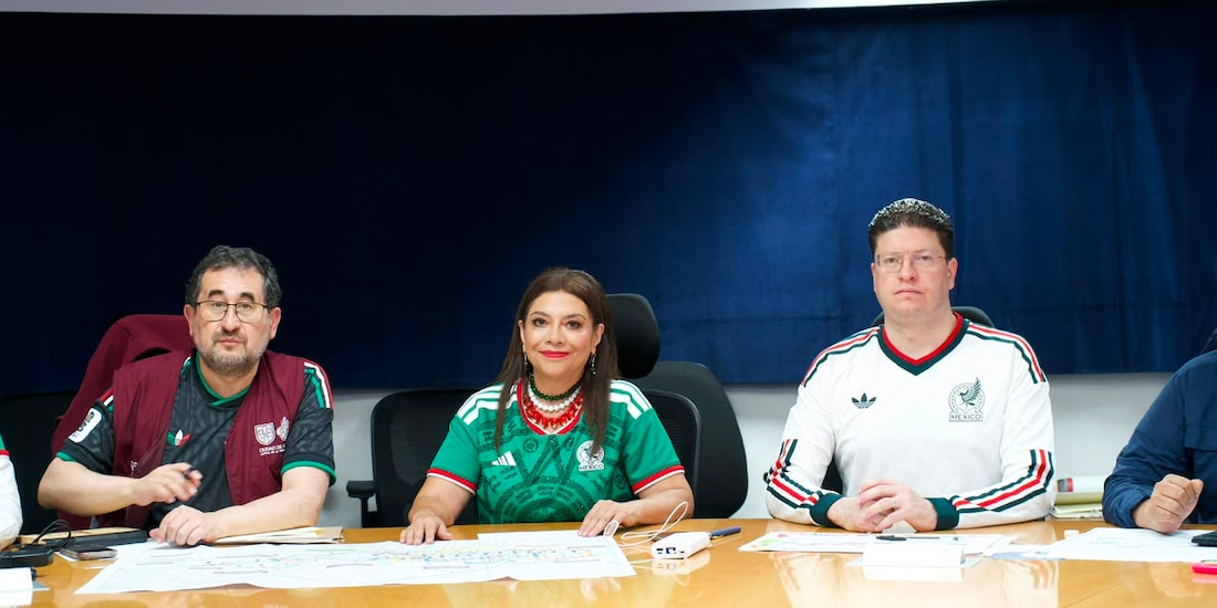 De izq. a der.: el secretario de Gobierno CDMX, César Cravioto; la jefa de Gobierno, Clara Brugada, y el titular de la SSC, Pablo Vázquez.