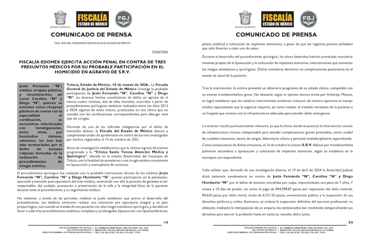 Comunicado de la FGJ del Estado de México