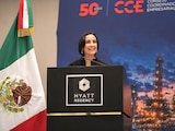 La secretaria de Energía, Luz Elena González Escobar, durante un foro organizado por el CCE, el 2 de septiembre de 2026.