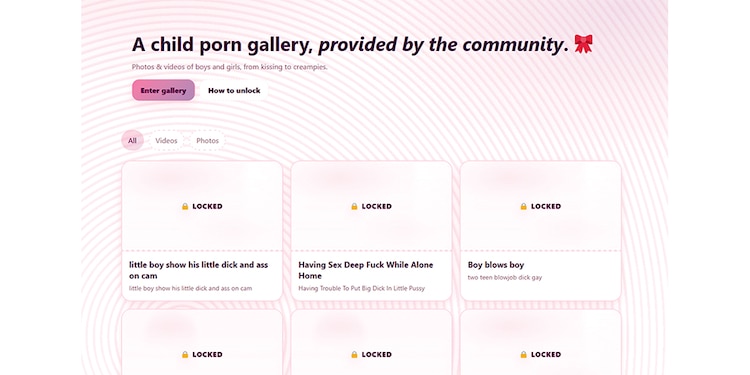 Galerías con imágenes y videos con contenido sexual de niños y niñas.