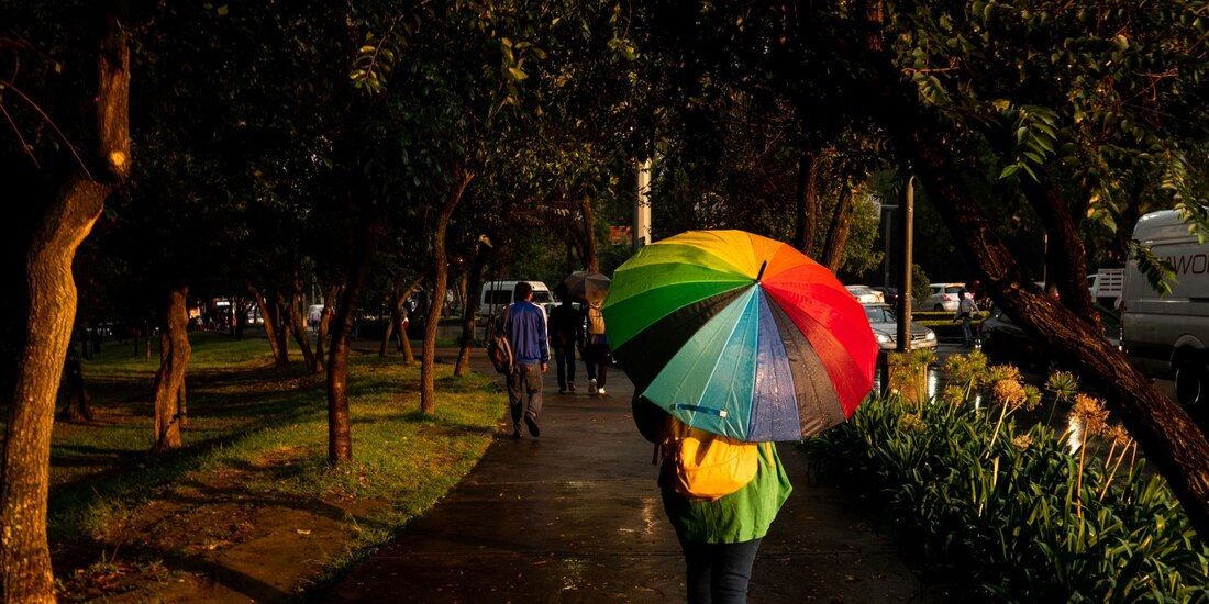 Una mujer camina con su paraguas sobre Reforma durante las últimas horas de luz de día.
FOTO: GALO CAÑAS/CUARTOSCURO.COM