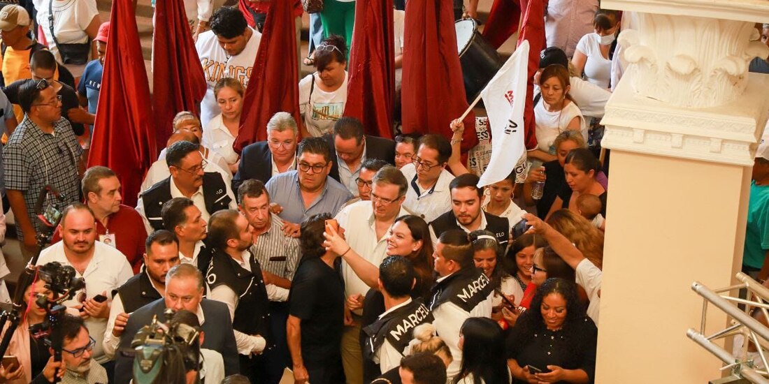Marcelo Ebrard en Ciudad Juárez, ayer.