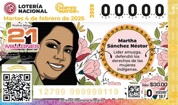 El Sorteo Mayor 3959 conmemora el natalicio de Martha Sánchez Néstor, una mujer que nunca dejó de luchar por los derechos de las mujeres, de los indígenas.
