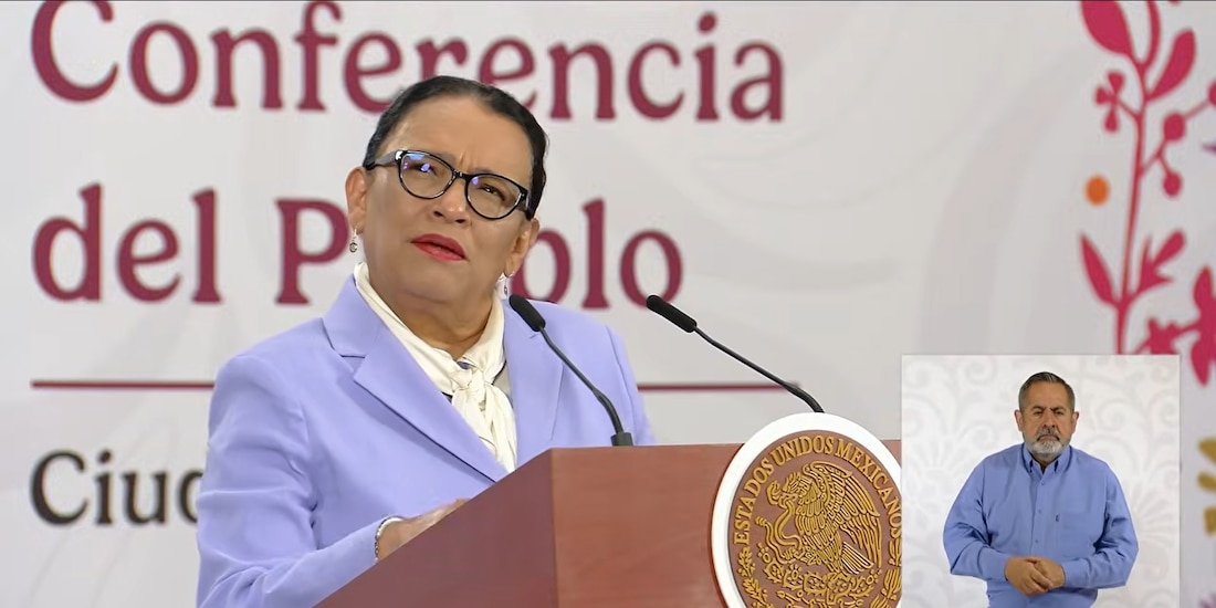 La titular de Segob este viernes en Palacio Nacional.