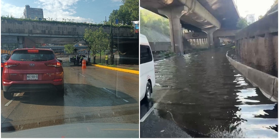 Lluvias provocan inundaciones en Periférico y Circuito Interior, el 11 de junio de 2026.