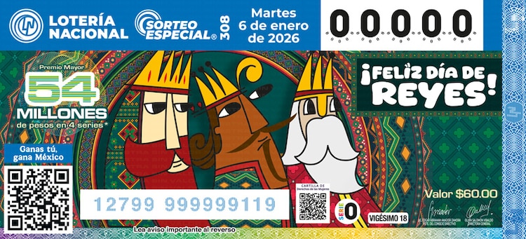 El Sorteo Especial 308 de la Lotería Nacional está dedicado a los Reyes Magos, que llegan cada 6 de enero.