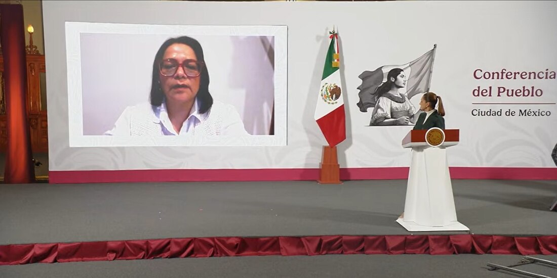 Emilia Calleja Alor, directora general de la CFE, informa sobre el restablecimiento del suministro eléctrico tras las lluvias.