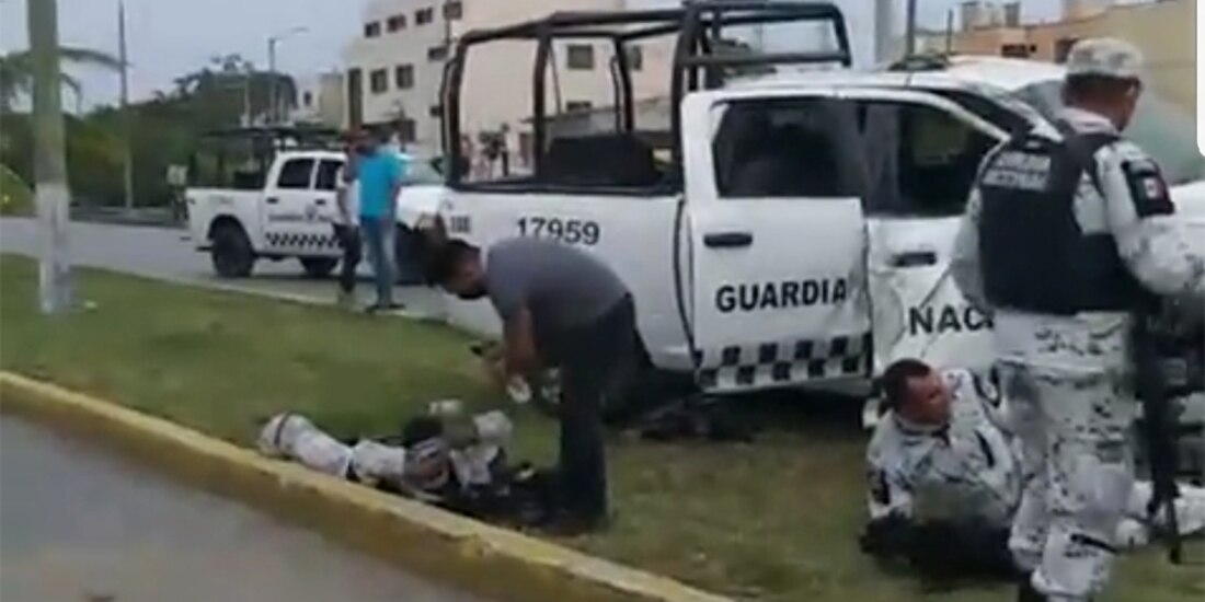 Un elemento de la Guardia Nacional resultó herido en la balacera que se registró este martes en Cancún.