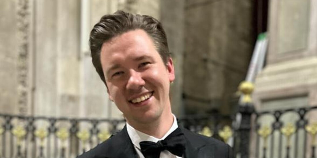 El pianista lituano tras su presentación, ayer.