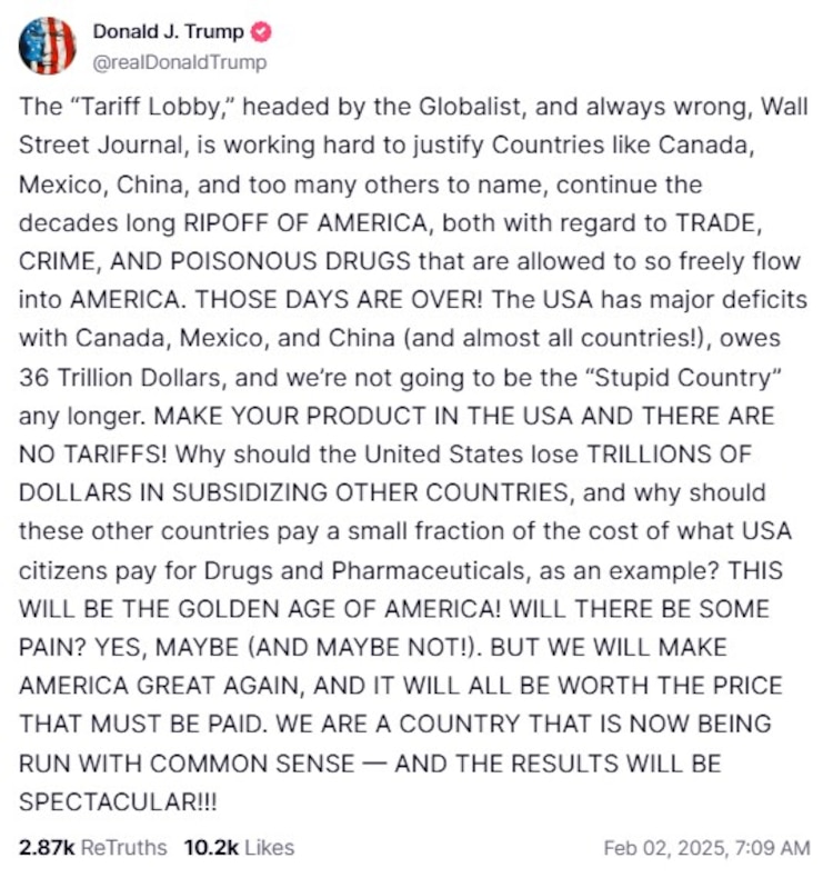 Mensaje de Trump en Truth.