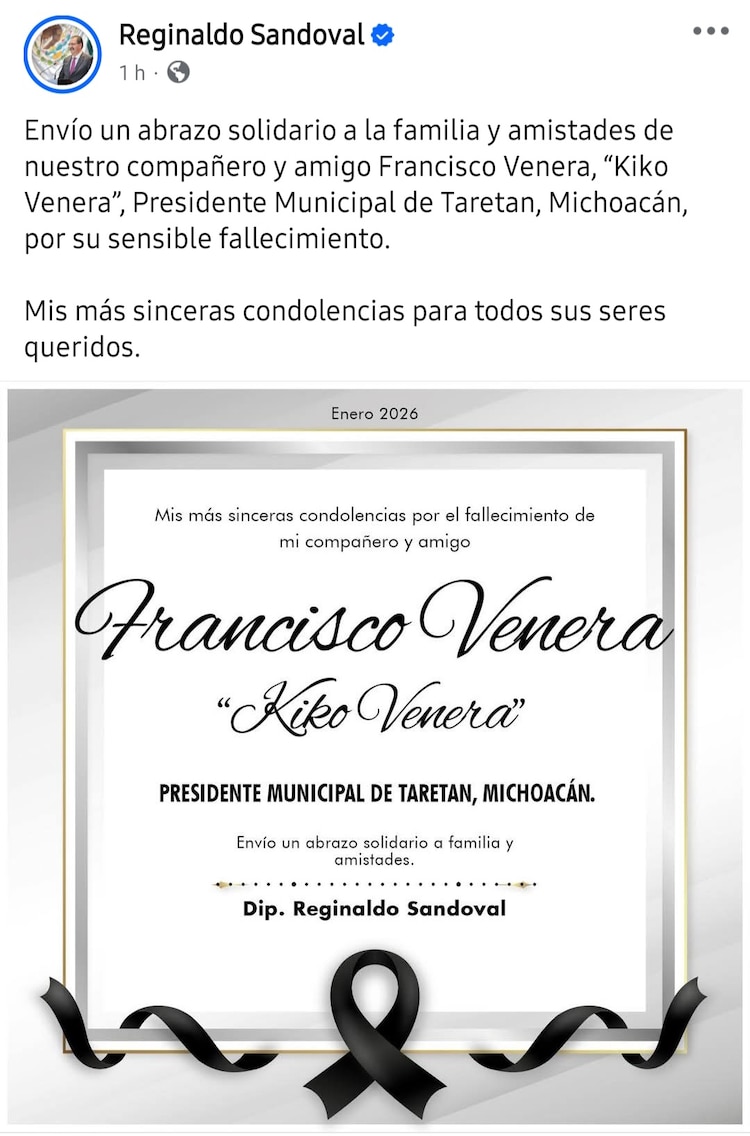 Condolencias Reginaldo Sandoval tras la muerte de Francisco Venera