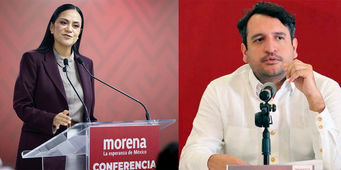 LA PRESIDENTA de Morena, Ariadna Montiel, ayer en conferencia. / ANDRÉS Manuel López Beltrán confirmó el retiro de su visa el 13 de agosto.