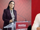 LA PRESIDENTA de Morena, Ariadna Montiel, ayer en conferencia. / ANDRÉS Manuel López Beltrán confirmó el retiro de su visa el 13 de agosto.
