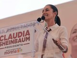 La candidata presidencial Claudia Sheinbaum en evento en Teoloyucan, Estado de México.