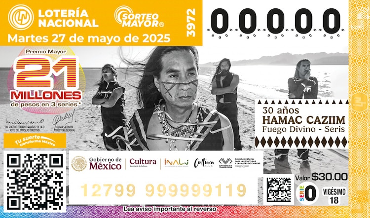 El Sorteo Mayor 3972 conmemora los 30 años de Rock Indígena-Inali.