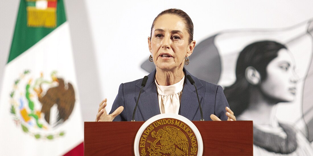 La presidenta Claudia Sheinbaum, en conferencia, en fotografía de archivo.