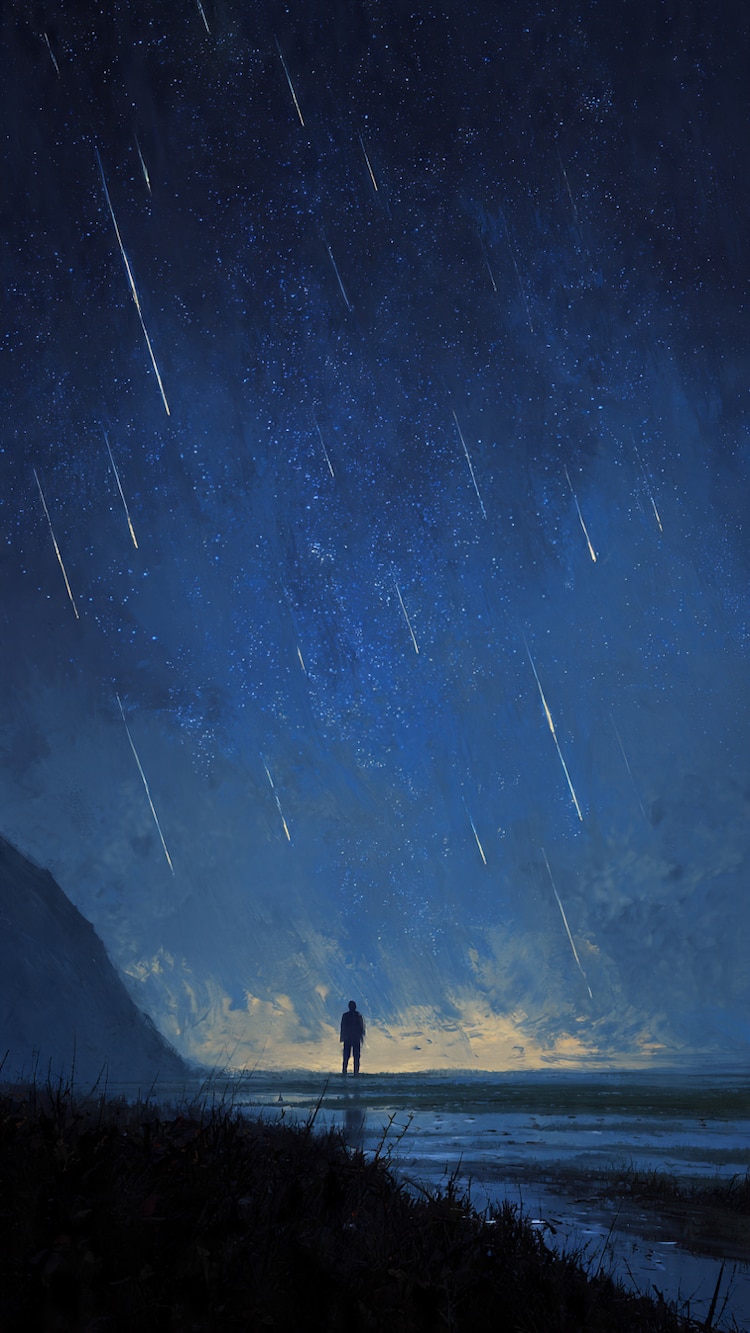 Ilustración de una lluvia de meteoros.