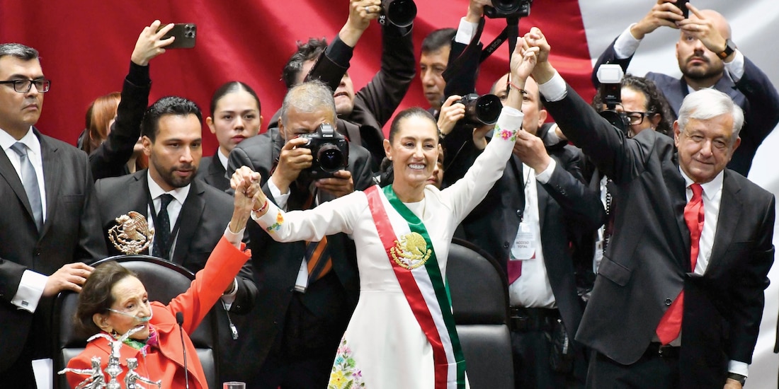 La Presidenta Claudia Sheinbaum, AMLO e Ifigenia Martínez, el 1 de octubre de 2024.