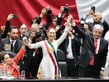 La Presidenta Claudia Sheinbaum, AMLO e Ifigenia Martínez, el 1 de octubre de 2024.