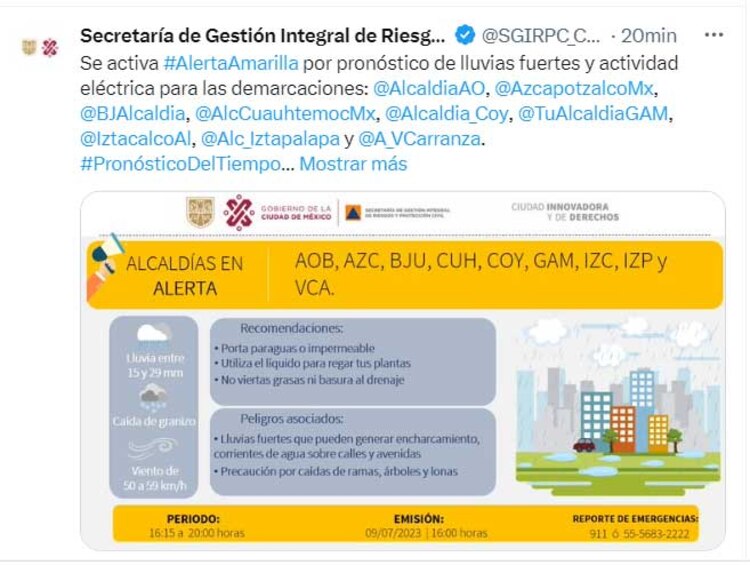 Pronóstico de lluvias para la CDMX
