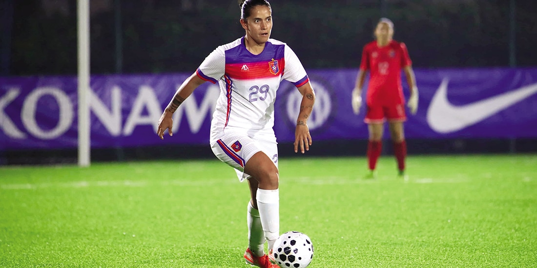 Claudia Cid, en un partido con el Vllaznia, en Albania.