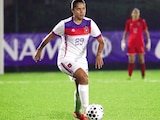 Claudia Cid, en un partido con el Vllaznia, en Albania.