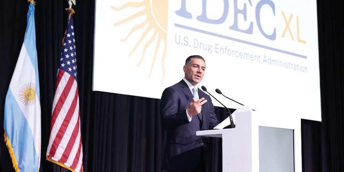 EL TITULAR de la SSPC, ayer, en la Conferencia Internacional para el Control de Drogas.