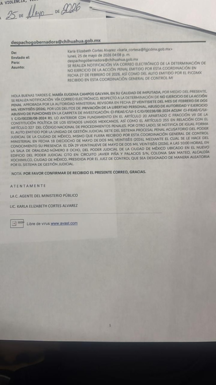 Citan a Maru Campos a nueva audiencia, ahora en la Ciudad de México.