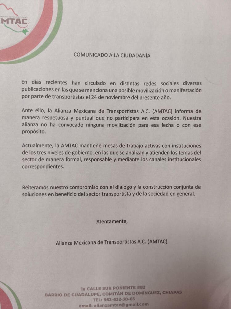 Transportistas se deslindan de movilizaciones este 24 de noviembre