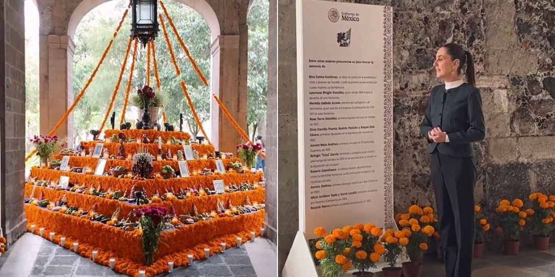 Claudia Sheinbaum explica la ofrenda de Palacio Nacional.
