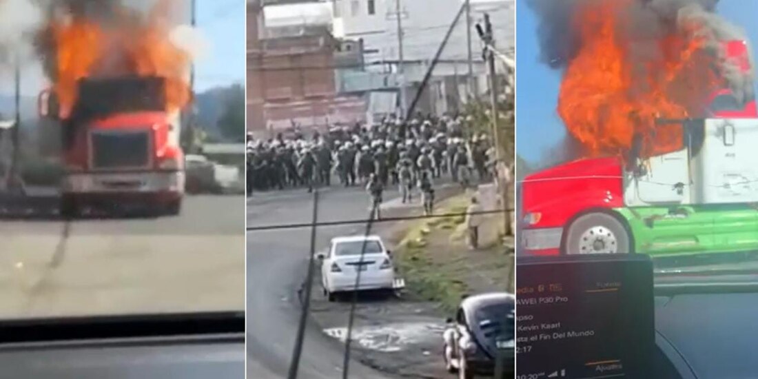 Para impedir operativo, presuntos criminales incendian vehículos en Michoacán.