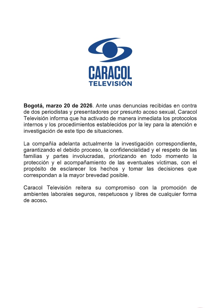 Comunicado de Caracol Televisión