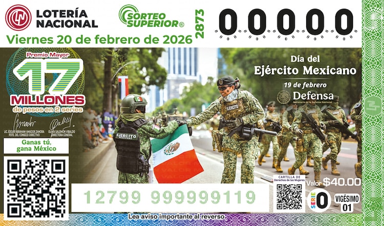 El billete del Sorteo Superior 2873 está dedicado al Día del Ejército y la Fuerza Aérea Mexicana.