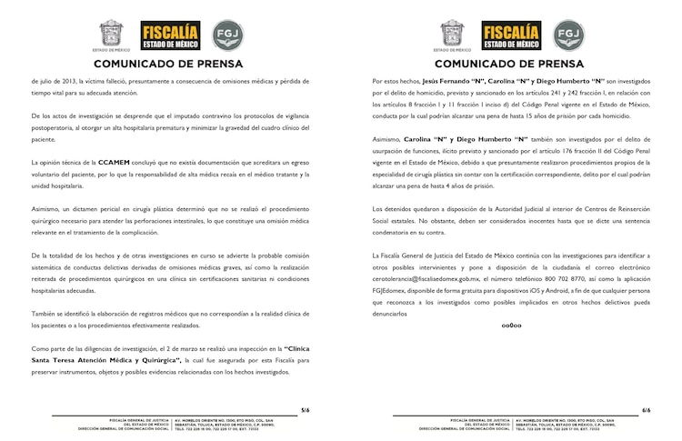 Comunicado de la FGJ del Estado de México