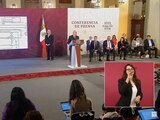 Pablo Gómez, en la mañanera en Palacio Nacional.