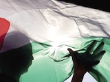 Una mujer ondea una bandera palestina, en España, ayer.