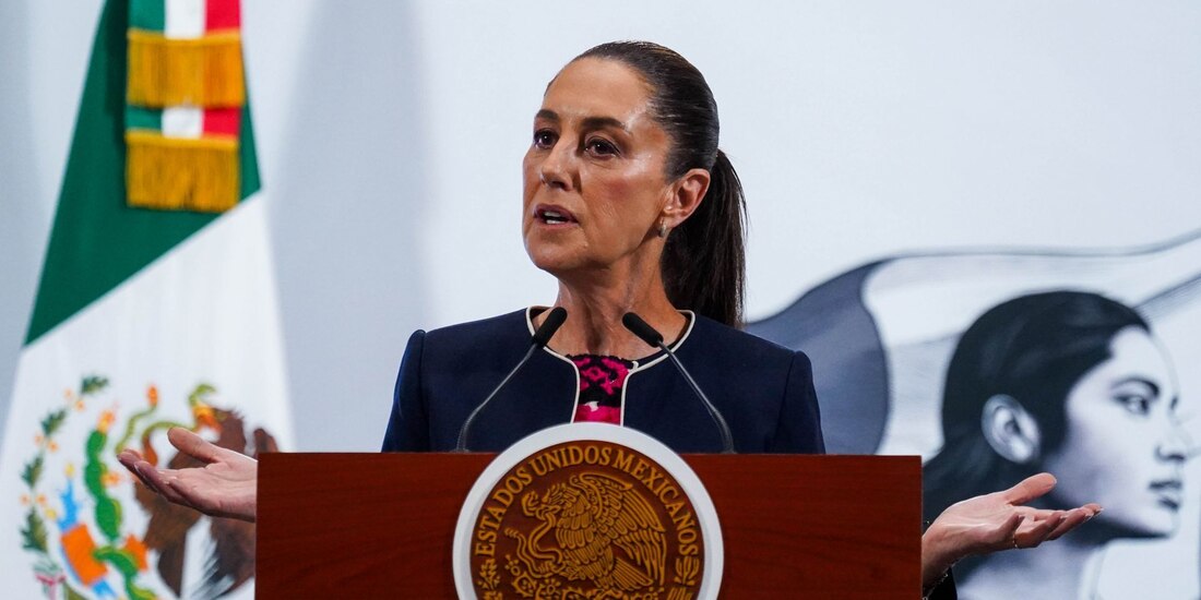 La presidenta Claudia Sheinbaum, en la Mañanera del Pueblo.