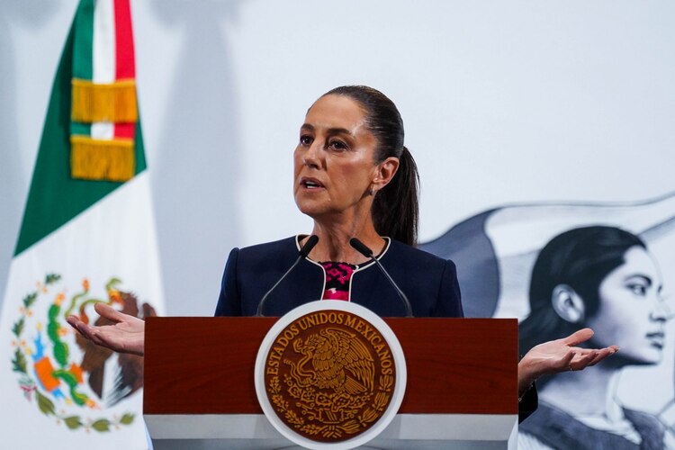 La presidenta Claudia Sheinbaum, en la Mañanera del Pueblo.