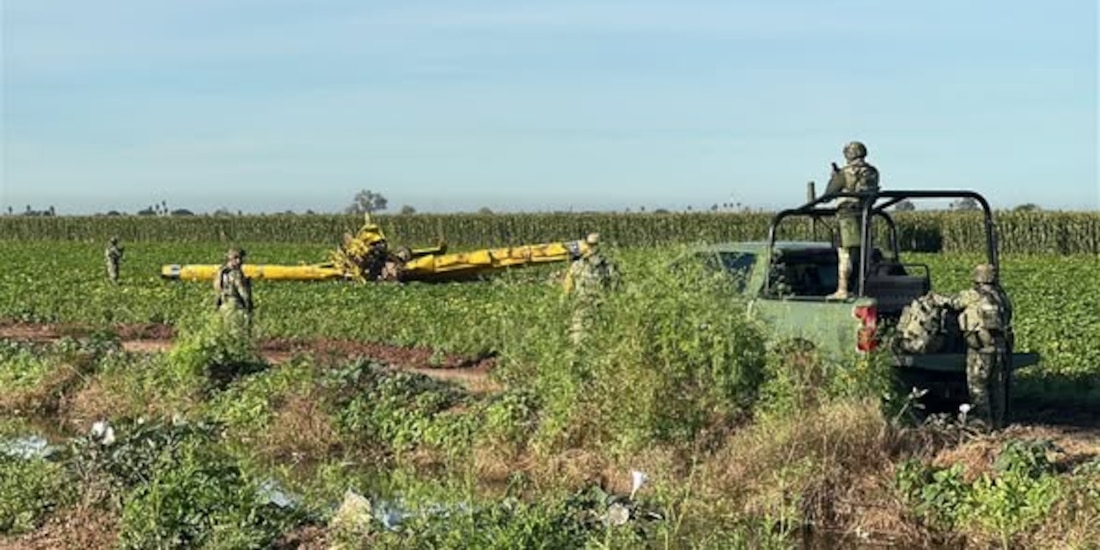 Marina resguarda avioneta fumigadora accidentada en Los Mochis