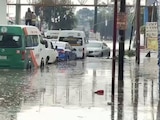 Inundación sobre la carretera México-Texcoco, el oriente del Estado de México, el 4 de agosto de 2026.