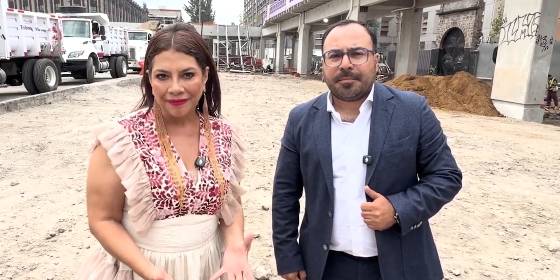 La Jefa de Gobierno, Clara Brugada, y el secretario de Obras, Raúl Basulto.