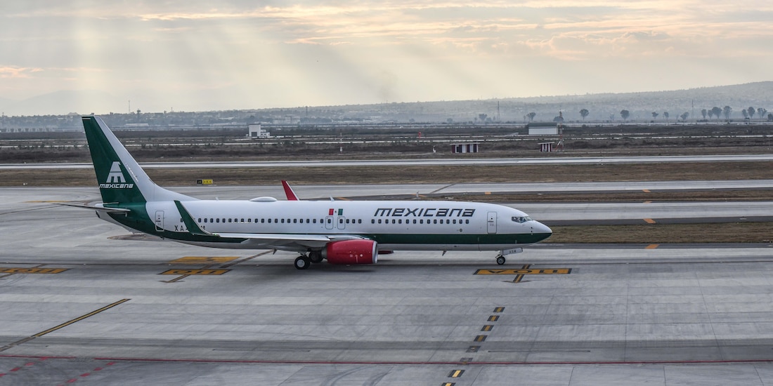 Aeronave de Mexicana de Aviación, en el AIFA, en 2023.