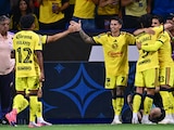América celebrando uno de sus goles antes el Columbus Crew.