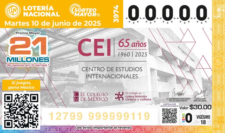 El Sorteo Mayor 3974 conmemoran los 65 años del nacimiento del Centro de Estudios Internacionales (CEI).