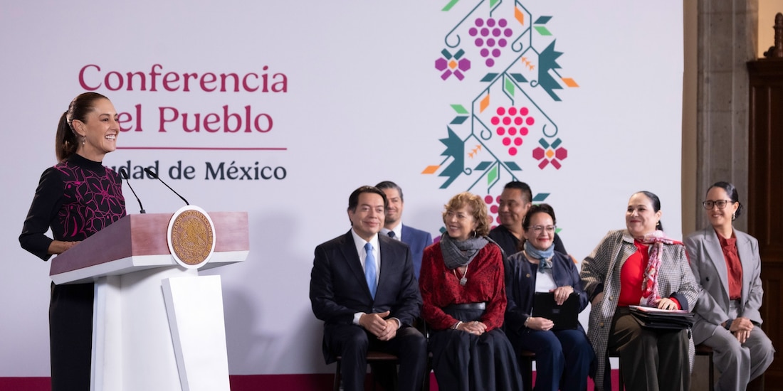 Claudia Sheinbaum este viernes en Palacio Nacional.