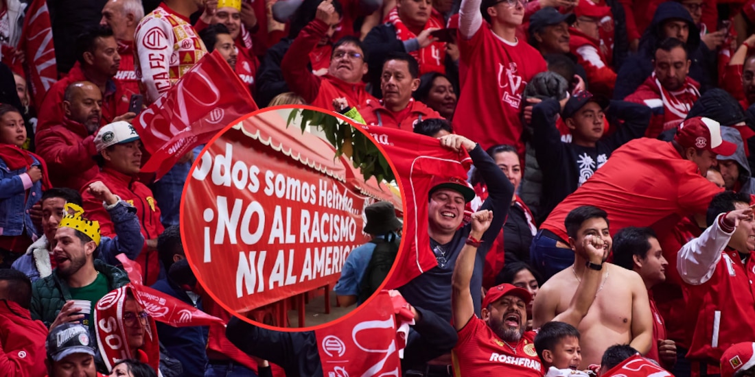 Afición de Toluca protesta a las afueras del Nemesio Diez en contra de los insultos racistas a Helinho.