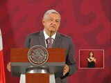 AMLO encabeza la "mañanera", en Palacio Nacional, este jueves 15 de abril.