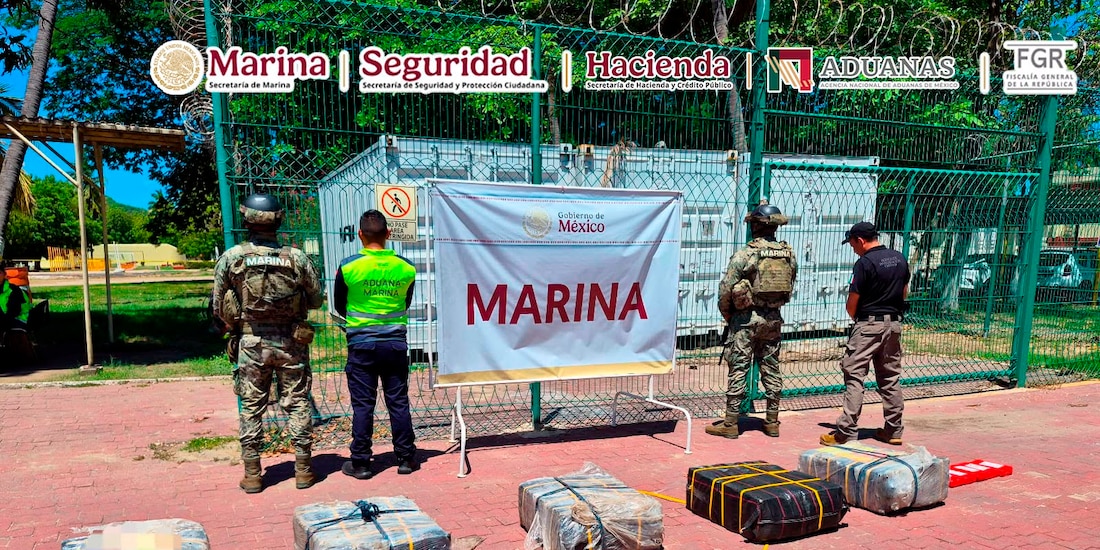 Semar decomisa nuevo cargamento de droga, ahora en Manzanillo, Colima.