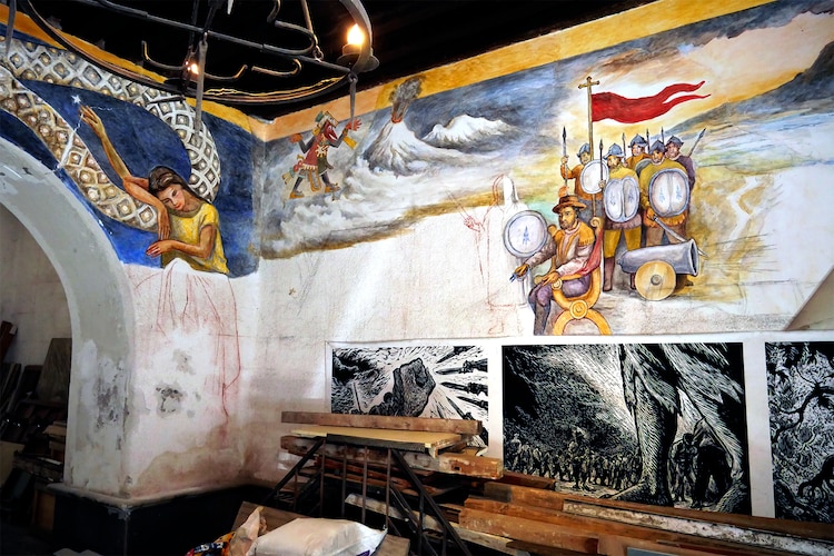 Este mural inacabado lo concibió en su casa.