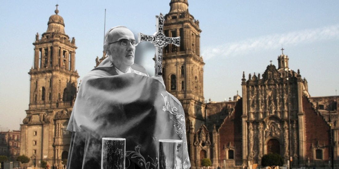 CEM condena interrupción israelí a misa; en foto, un aspecto del cardenal Pierbattista Pizzaballa y, al fondo, catedral en México.